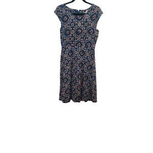 Mata Traders Cotton Block Print Kantha Stitch Dress‎ Blue Red Women's S Boho